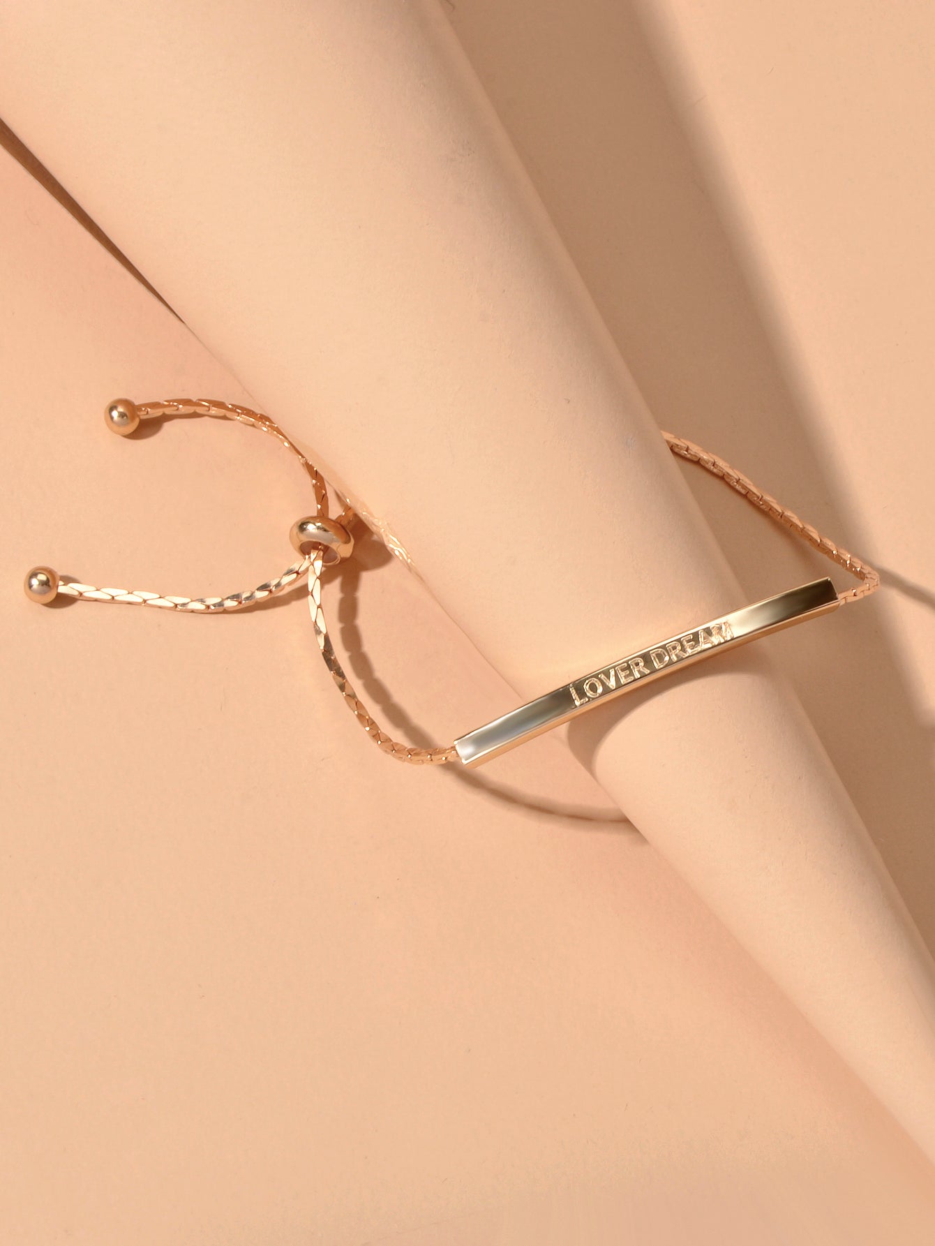 Letter Engraved Adjustable Bar and Ball Beaded Slide Strand Lover Dream Bracelet-3