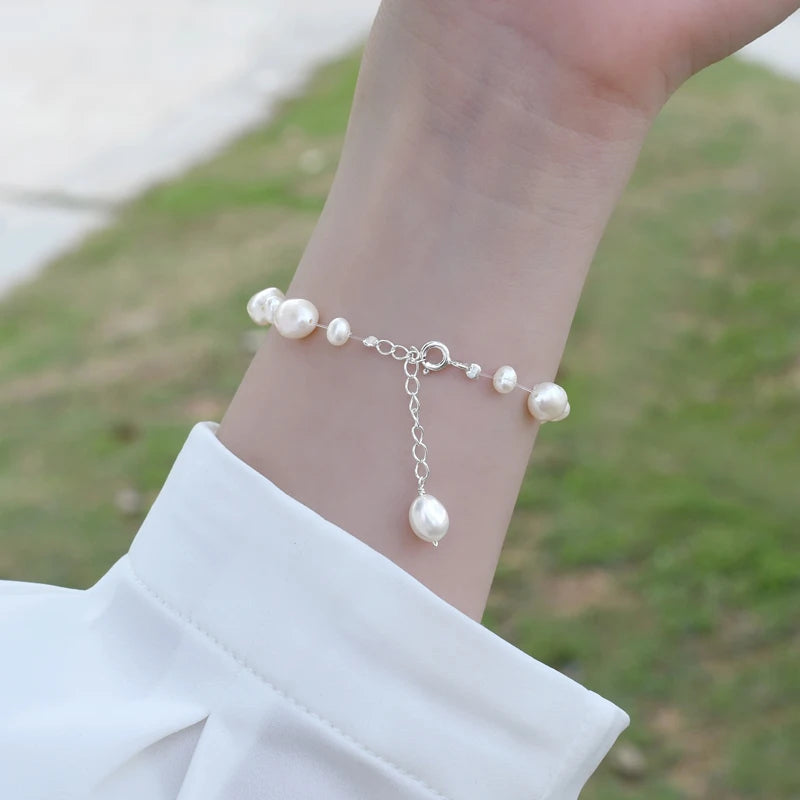 Genuine White Freshwater Pearl Beaded Bracelet with Extender