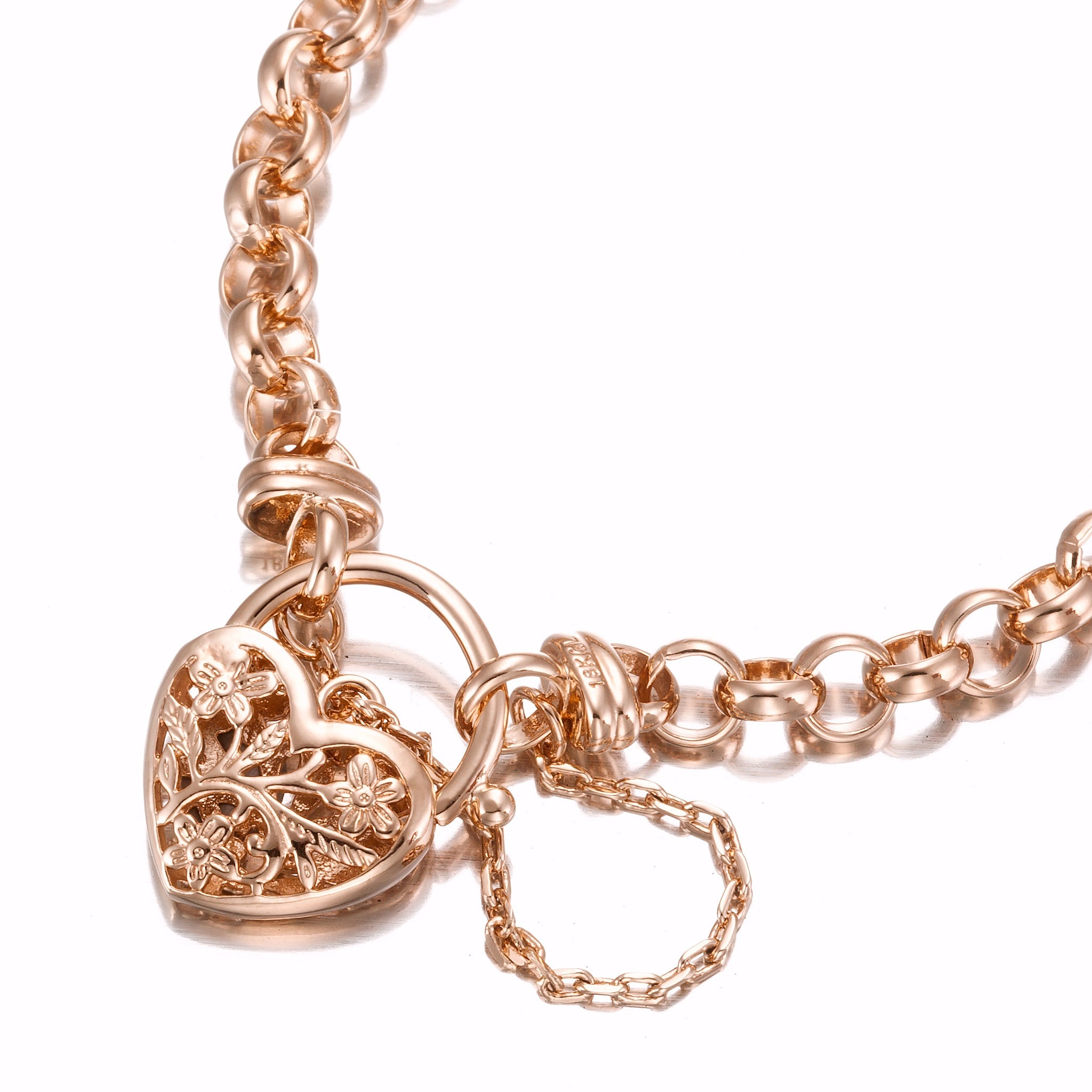 18ct Heavy Rose Gold Plated 6mm Belcher Chain Bracelet with a Filigree Locket- USA Made