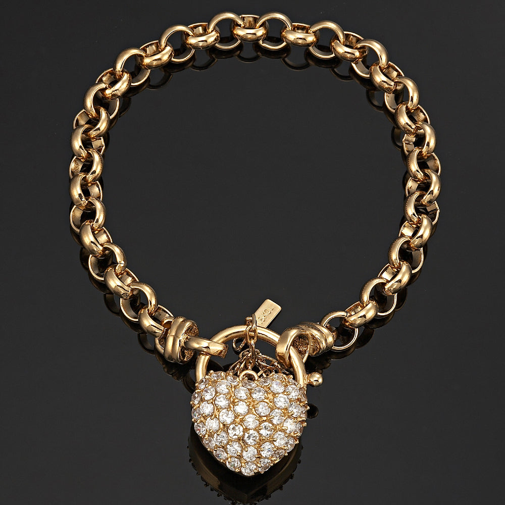 18ct Heavy Yellow Gold Plated 6mm Belcher Chain Bracelet Featuring a Simulated Diamond Locket- USA Made