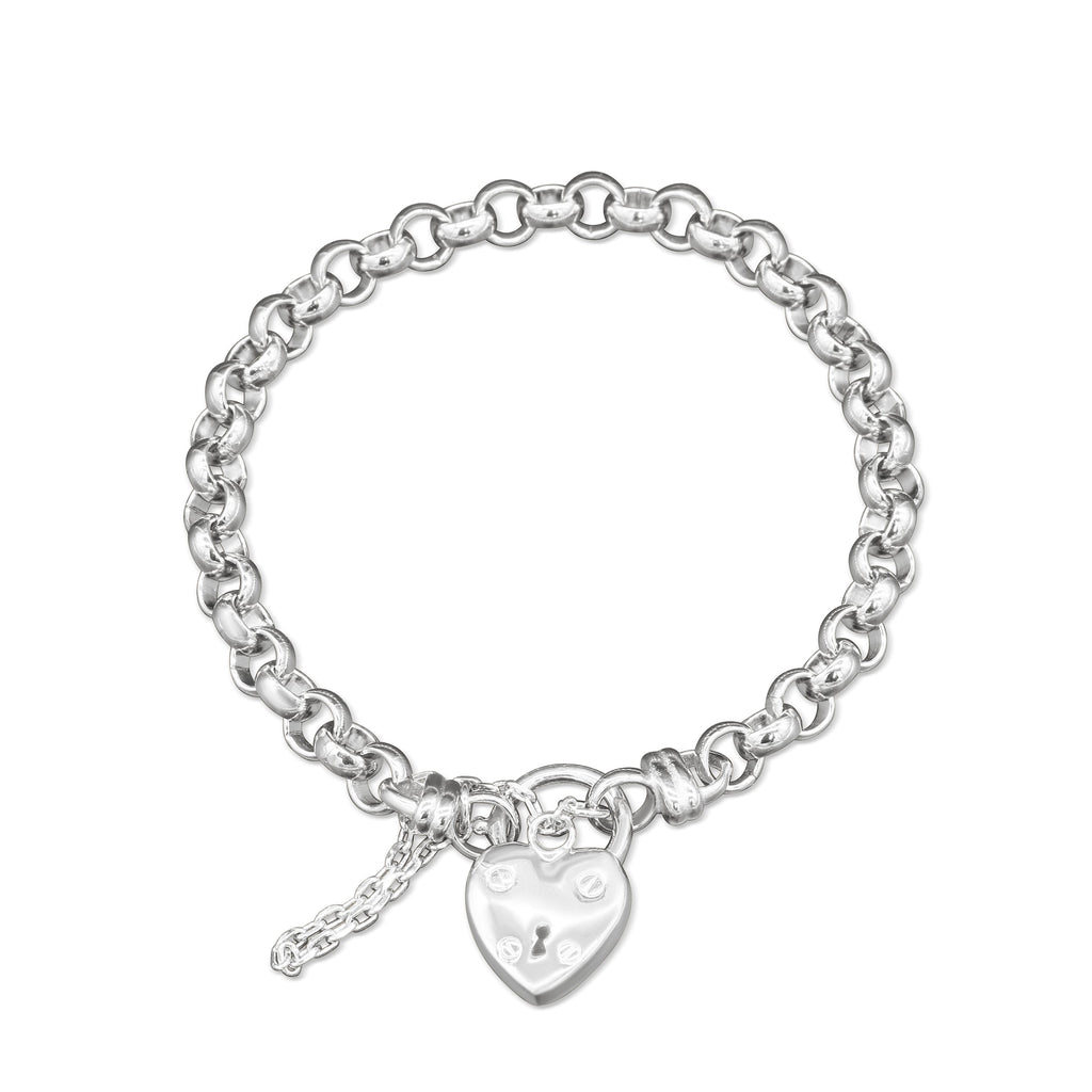 925 Sterling Silver Plated 6mm Belcher Chain Bracelet with a Small Plain Heart Locket - USA Made