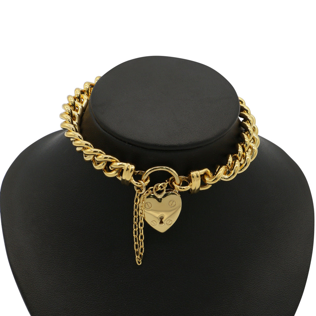 18ct Heavy Yellow Gold Plated  Euro Chain Bracelet with a Small Plain Heart Locket - USA Made