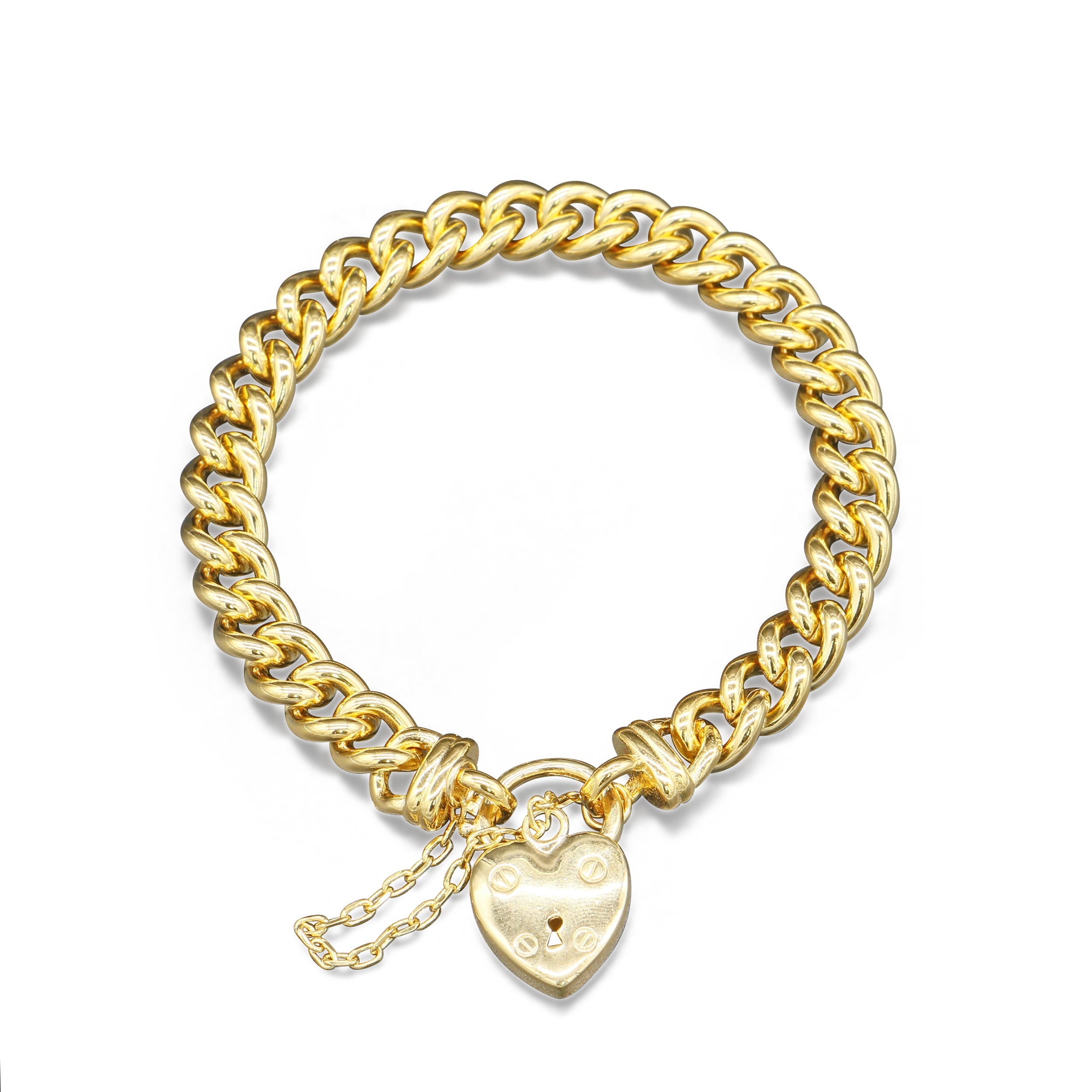 18ct Heavy Yellow Gold Plated  Euro Chain Bracelet with a Small Plain Heart Locket - USA Made