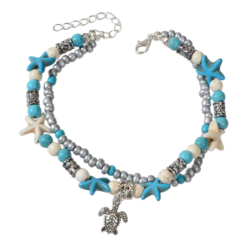 AU Stock Ethnic Foot Beach Turquoise Starfish Double layer Anklet Bracelet Gift