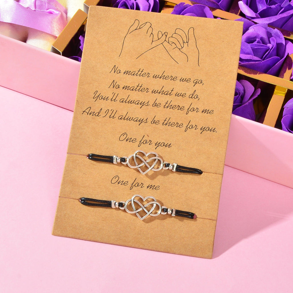 2 pcs Double layer Black Adjustable Rope Heart Charm Friendship Bracelets set-1