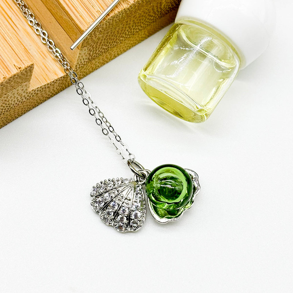 Diamond Shell Murano Aroma Necklace - Electric Lime | Energy & Healing | Diffuse on the go | Sterling Silver Gift