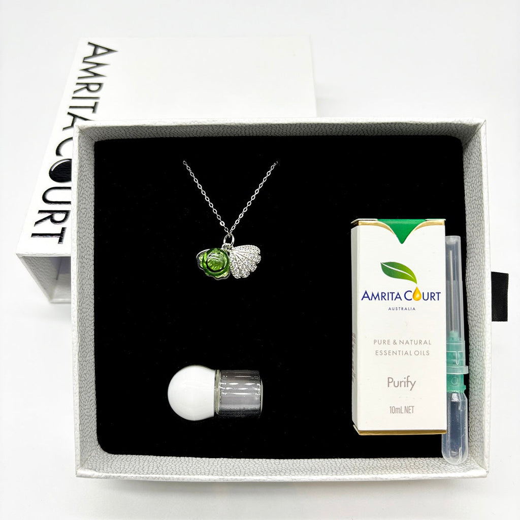 Diamond Shell Murano Aroma Necklace - Electric Lime | Energy & Healing | Diffuse on the go | Sterling Silver Gift