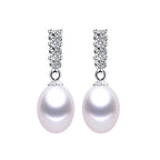 Genuine Freshwater Pearl and Simulated Diamond Drop Earrings