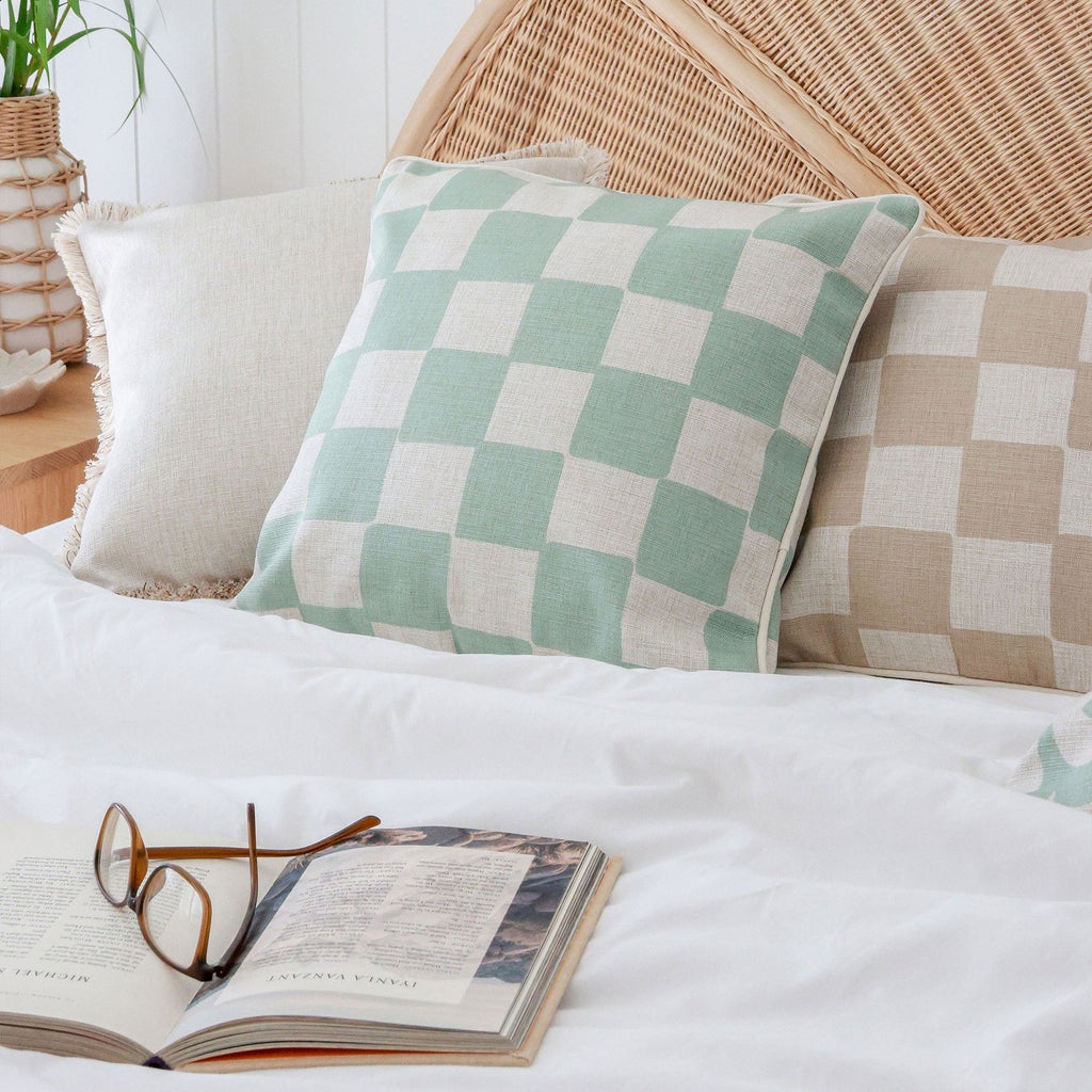 Cushion Cover-With Piping-Check Beige-60cm x 60cm-1