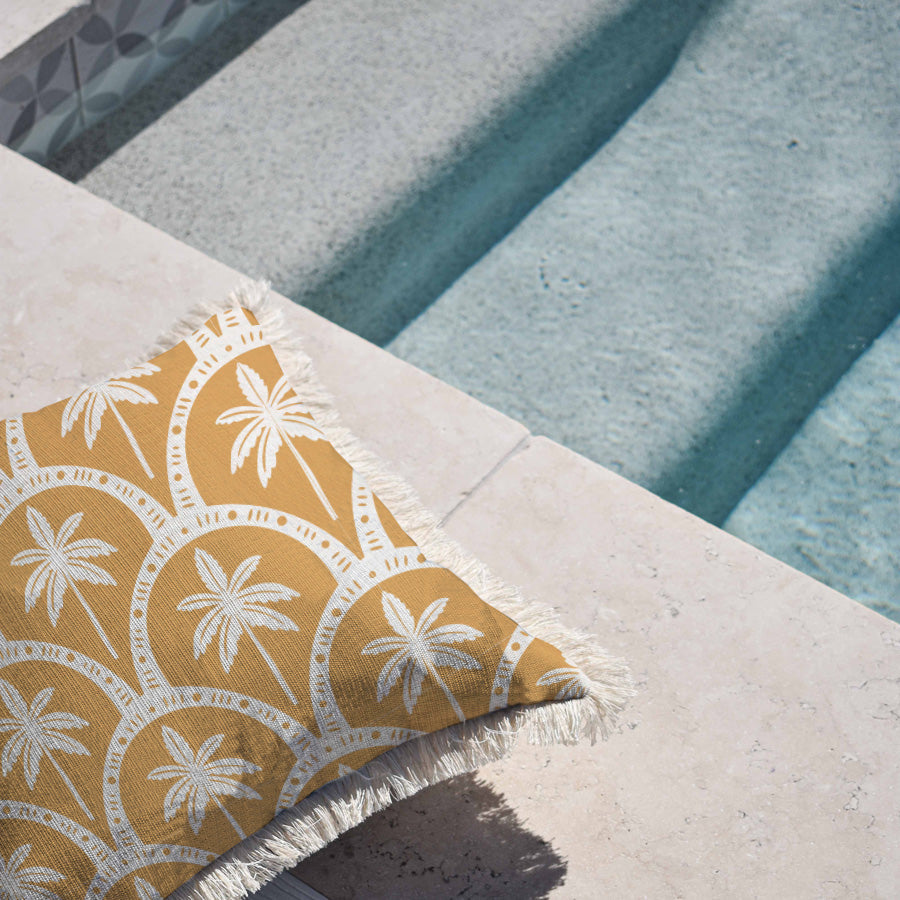 Cushion Cover-Coastal Fringe-Corfu Mustard-45cm x 45cm-1