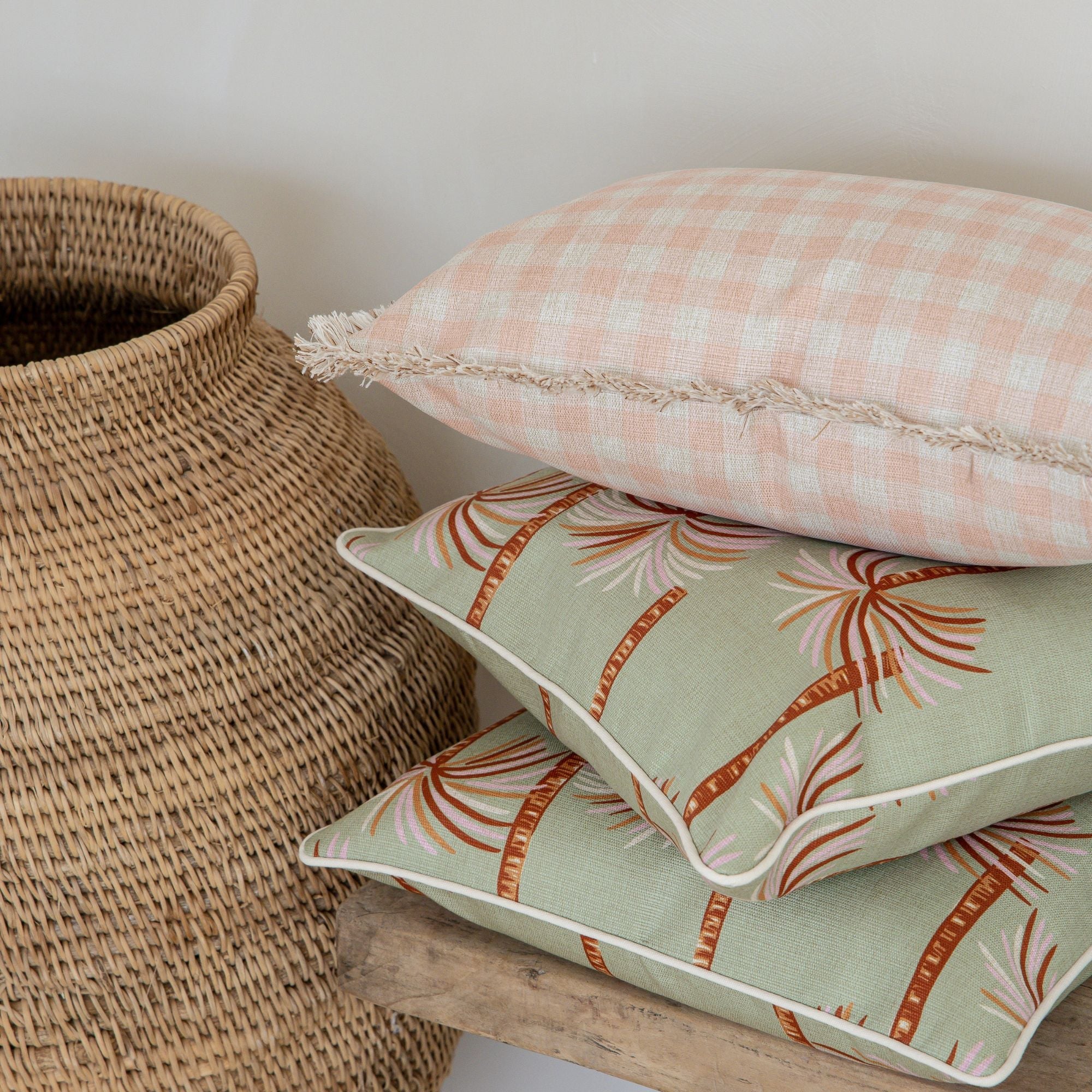 Cushion Cover-Coastal Fringe-Ginglam Peach-45cm x 45cm