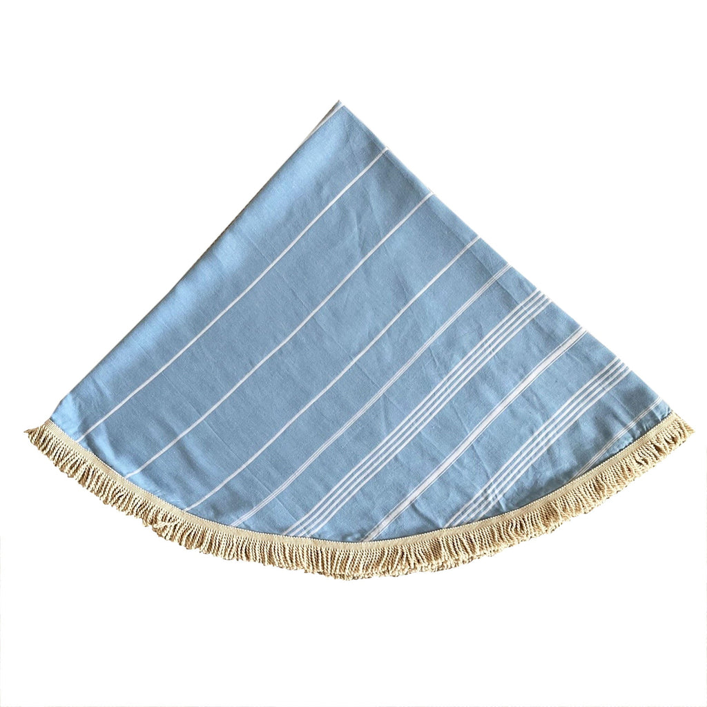 Round Bamboo Turkish Towel-Blue Stripe-3