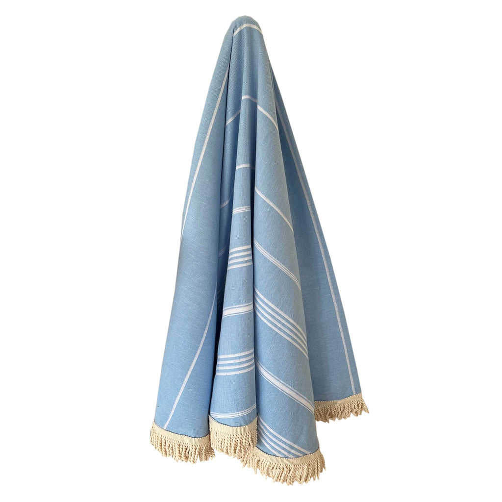 Round Bamboo Turkish Towel-Blue Stripe-4