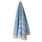 Round Bamboo Turkish Towel-Blue Stripe-4