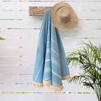 Round Bamboo Turkish Towel-Blue Stripe-2