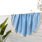 Round Bamboo Turkish Towel-Blue Stripe-1