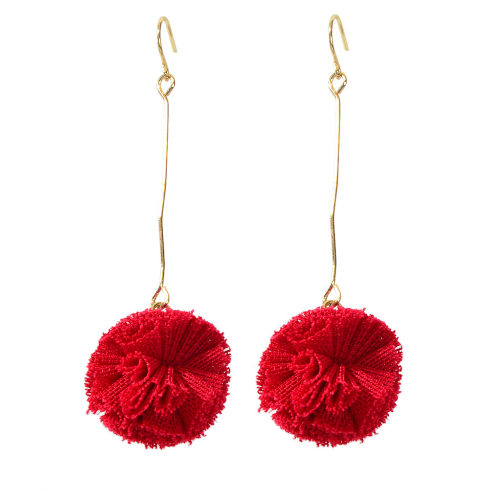Red Flower Ball Drop Dangle Earrings Beautiful Women Girls Accessories Jewellery-4