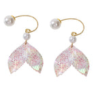 New Statement Pearl Decor Mermaid Tail Drop Earrings Shiny Women Teens Jewellery-1