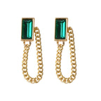 Gold Tone Chain Green Square Drop Dangle Earrings Ear Jacket Tassel Stud Jewelry