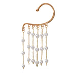 1 pc Pearl Decoration Long Gold Chain Tassel Ear Cuff Dangle Statement Earrings-4