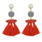 Bohemian Jewellery Ball Black Beige Tassel Dangle Traditional Ethnic Earrings-4