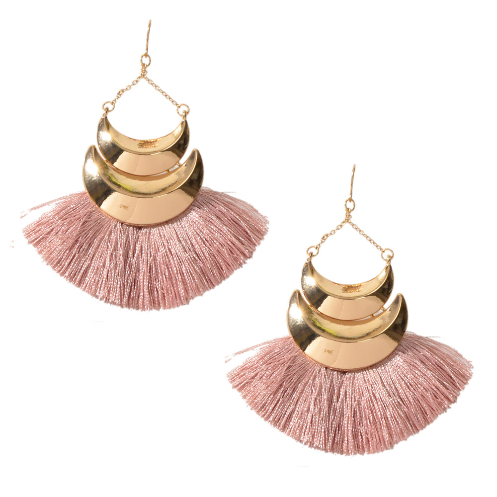 Ethnic Bohemian Traditional Jewellery Metal Pink Tassel Chunky Indian Earrings