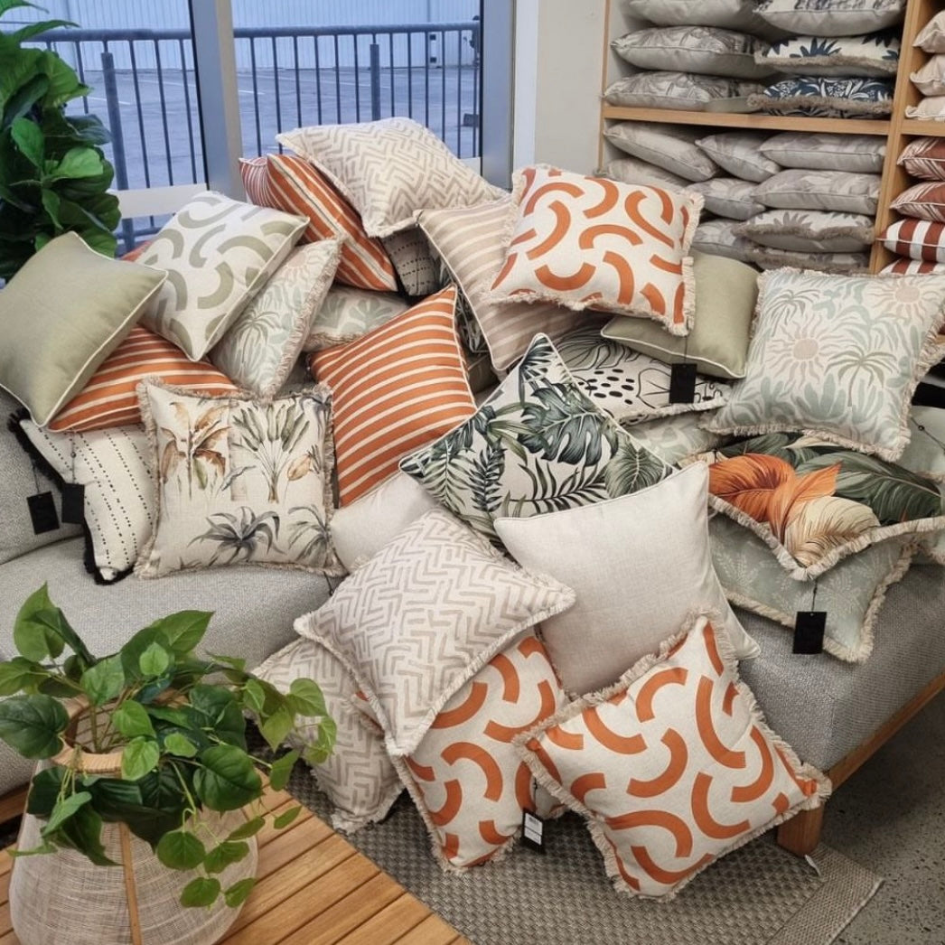 Cushion Cover-Coastal Fringe-Hampton Stripe Burnt Orange-45cm x 45cm-2