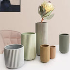 Ribbed Ceramic Vase-Grey-L-3