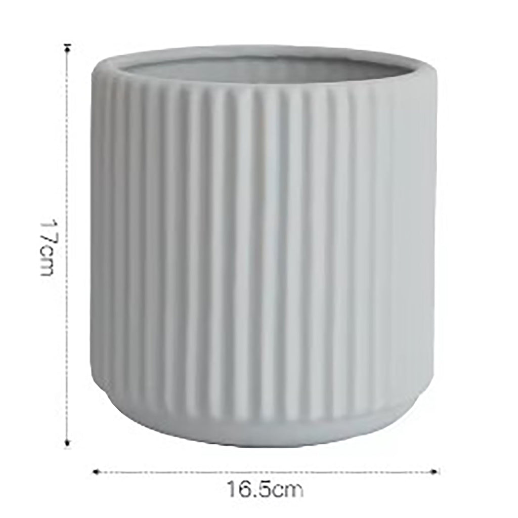 Ribbed Ceramic Vase-Grey-L-1