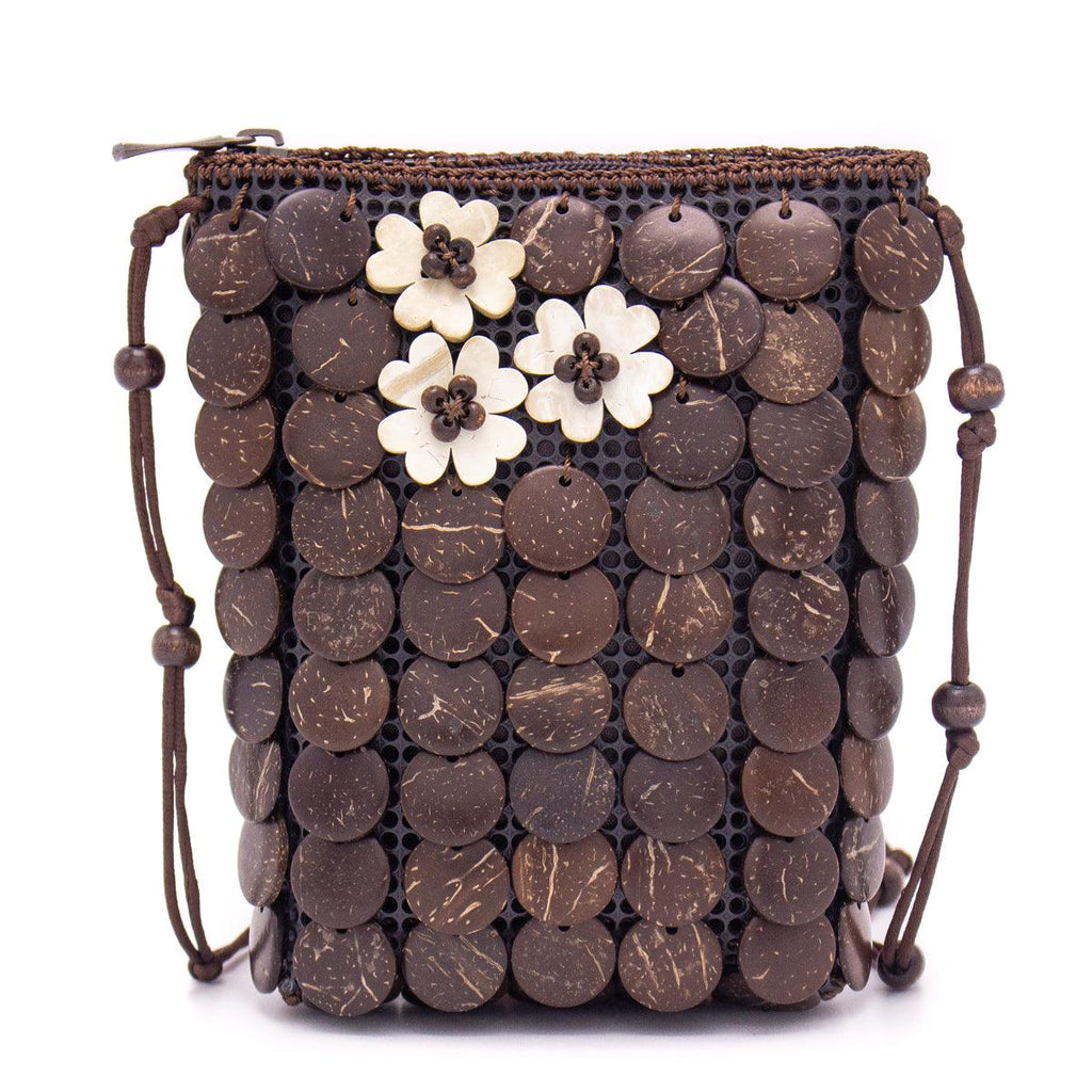 Natural coconut shell handmade crossbody bag ECB-021