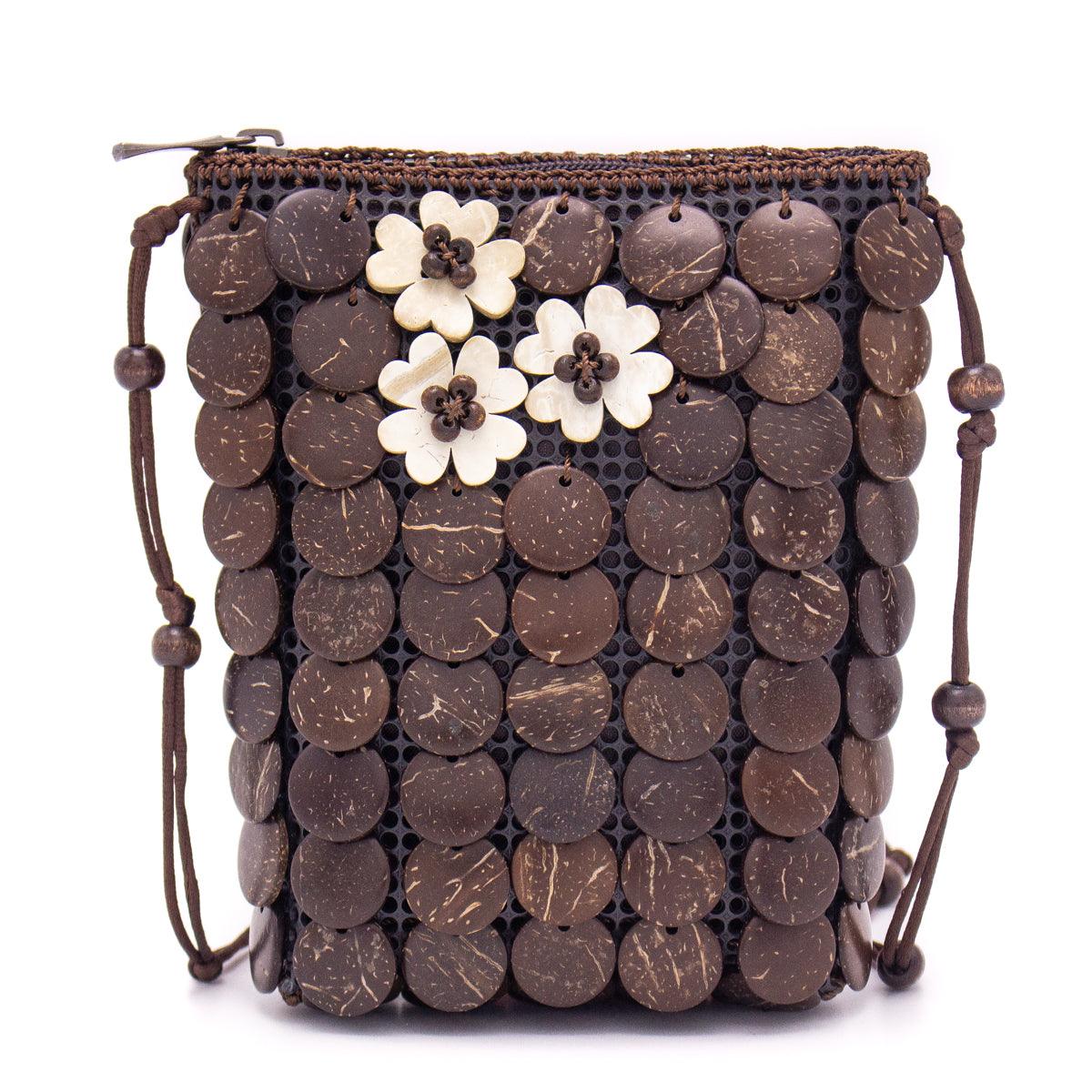 Natural coconut shell handmade crossbody bag ECB-021