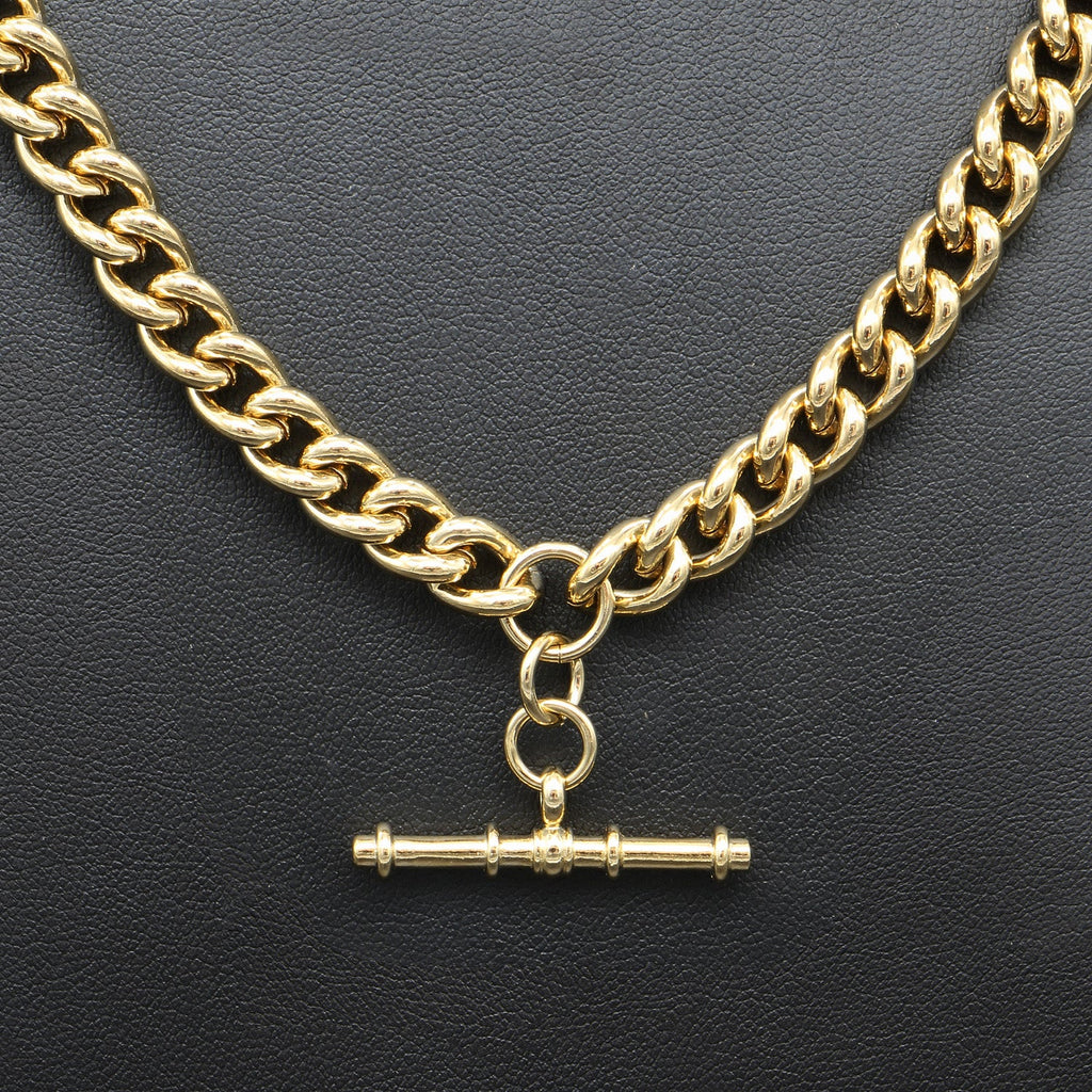 18ct Heavy Yellow Gold Plated Euro Chain Necklace with T Bar