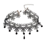 Gothic Black Lace Flower Halloween Water Drop Punk 90s Tattoo Choker Necklace