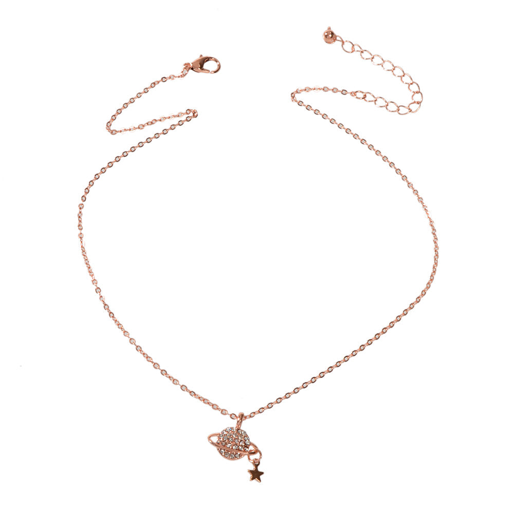 Rhinestone Star Planet Globe Pendant Necklace Women Teens Girl Jewellery Gift
