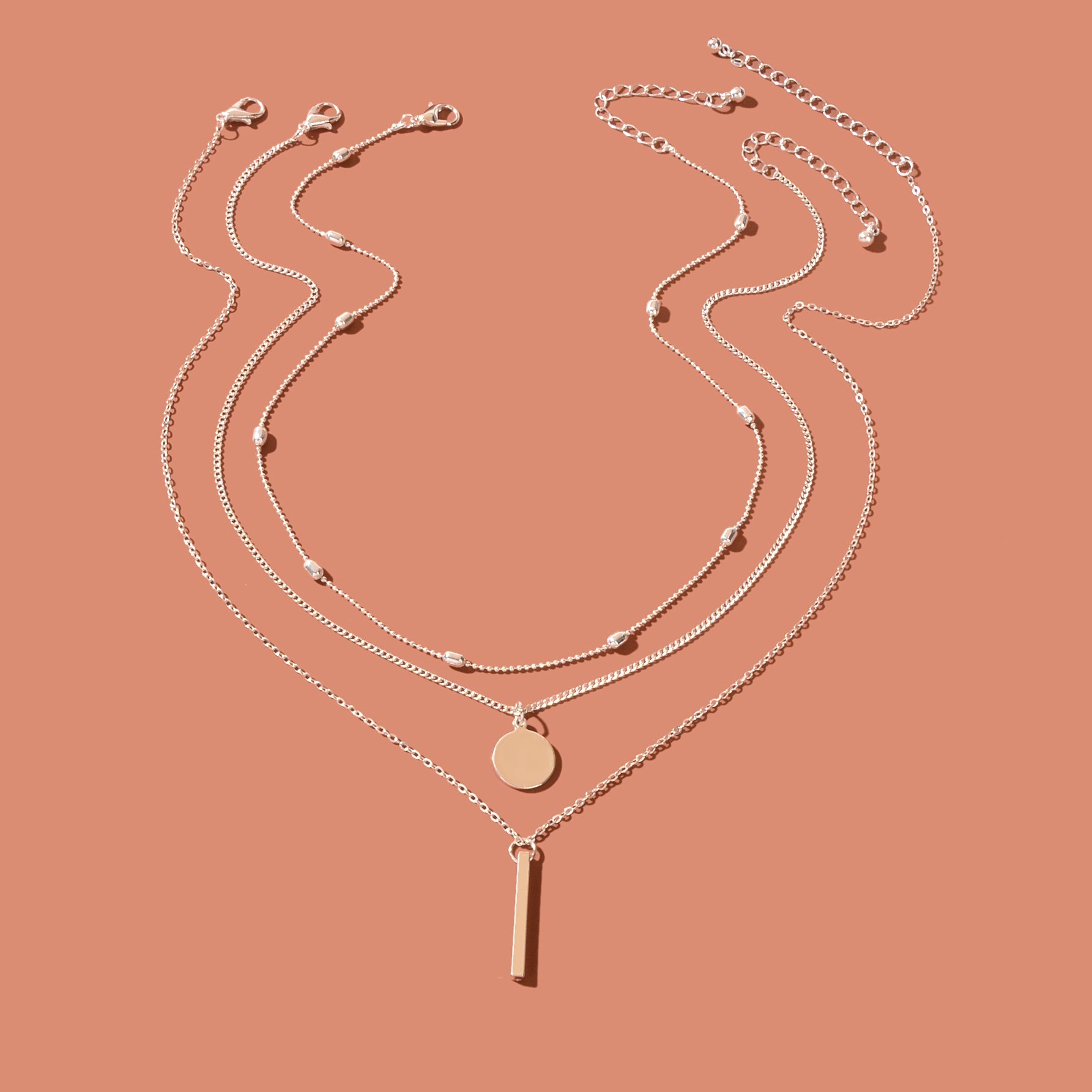 Triple-Layer Necklace with Round Pendant Charms Versatile and Stylish Jewellery