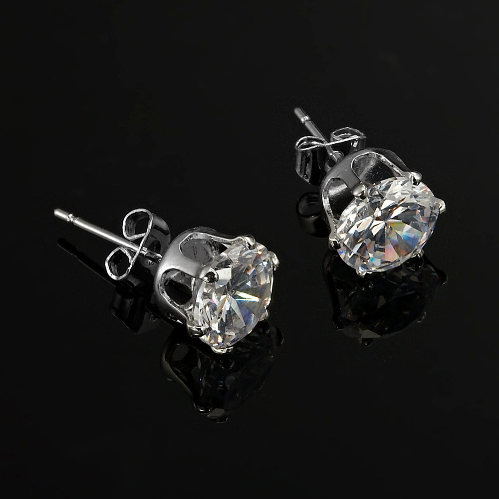 Solid 925 Sterling Silver Stud Earrings Featuring 2 Crystals by Swarovski®