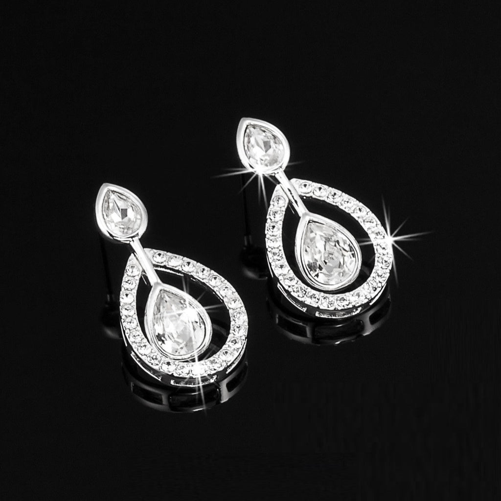 Solid 925 Sterling Silver Teardrop Earrings Featuring Crystals by Swarovski