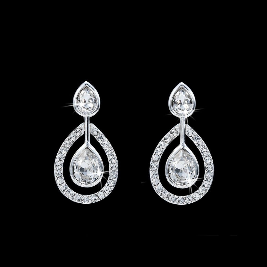 Solid 925 Sterling Silver Teardrop Earrings Featuring Crystals by Swarovski
