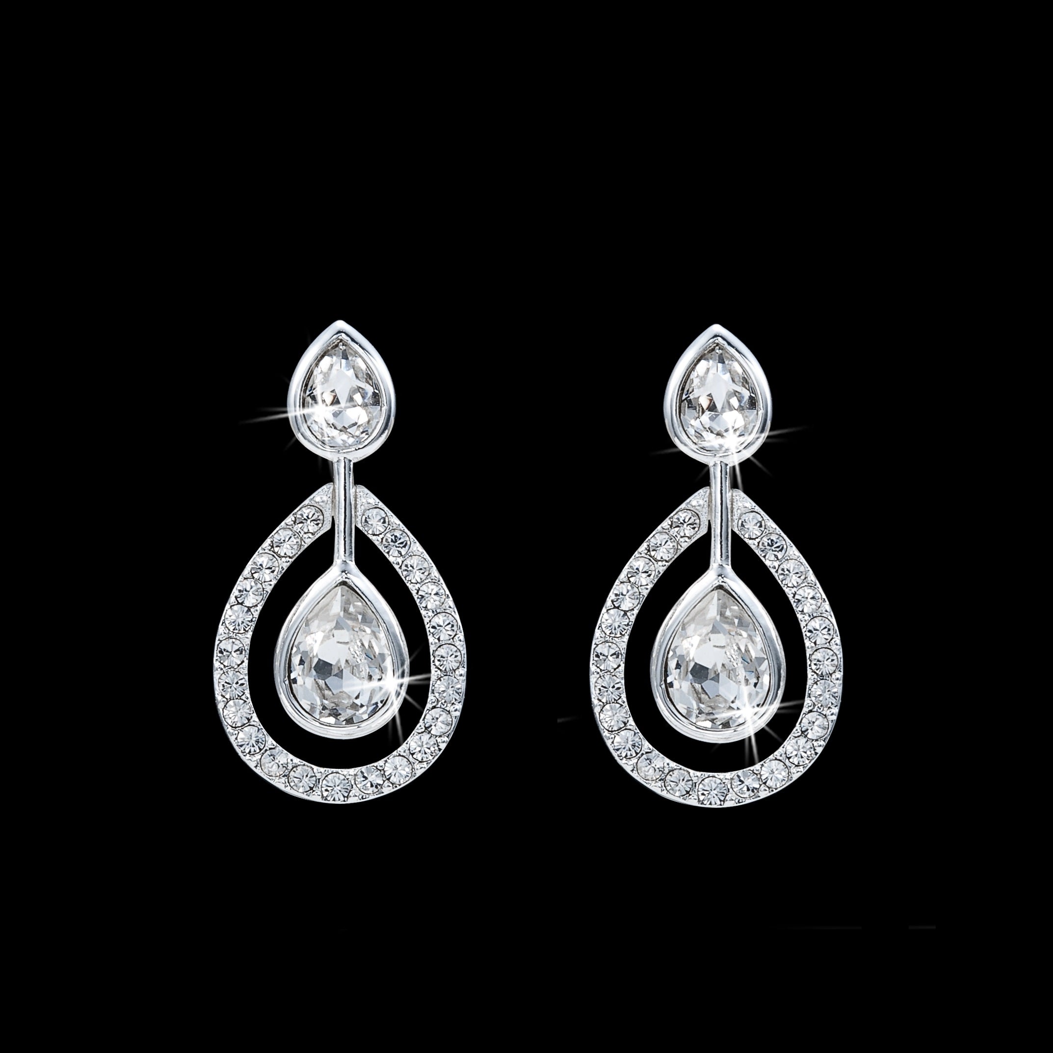 Solid 925 Sterling Silver Teardrop Earrings Featuring Crystals by Swarovski