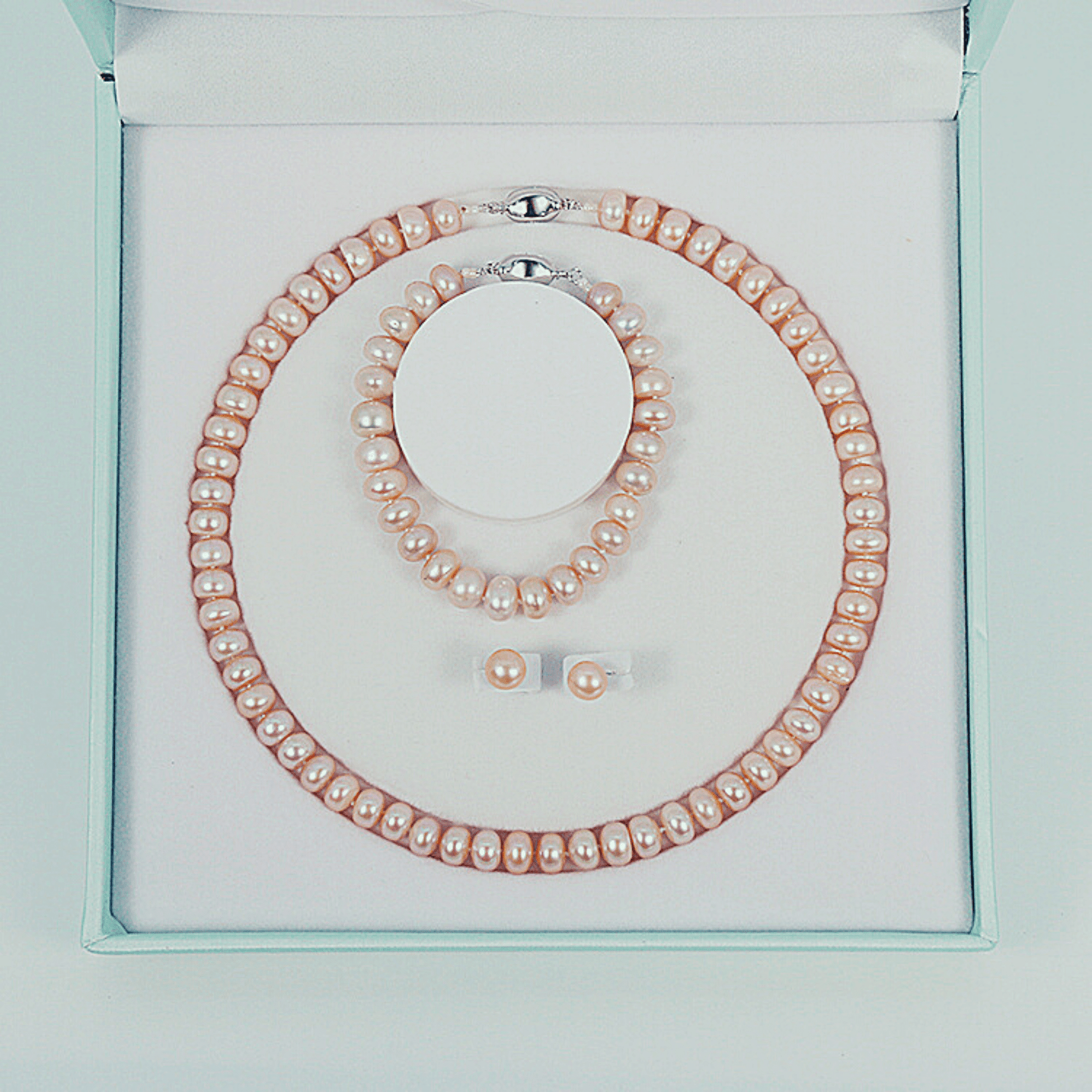 Georgian Jewellery Set 8 - 9 mm AAAA Pink Freshwater Pearls with 17' Strand