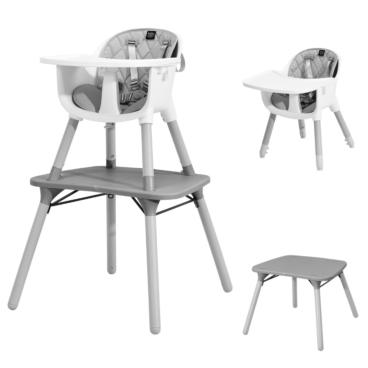 NNECW 5-in-1 Multifunctional Convertible Baby Highchair with Harness &amp Removable Tray-Grey