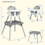 NNECW 5-in-1 Multifunctional Convertible Baby Highchair with Harness &amp Removable Tray-Grey
